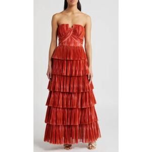 Anthropologie Hutch Simi Plissé Ruffle Strapless Gown Plus Size 16 W NWT Orange